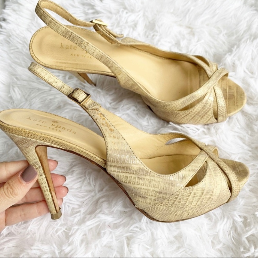 KATE SPADE Gold Slingback Peep Toe Pumps Heels